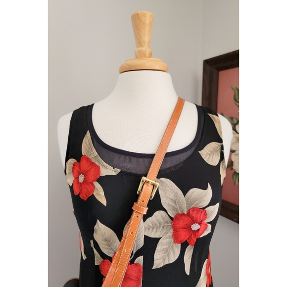 90s Black Floral Silk Scoop Neck 1990s Vintage Fully Lined Sleeveless Midi Dress - Picture 10 of 14